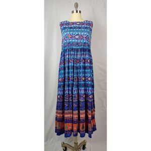 Vintage 90s Erika Taylor Sport Tribal Patterned Boho Flowy Empire Midi Dress Sm